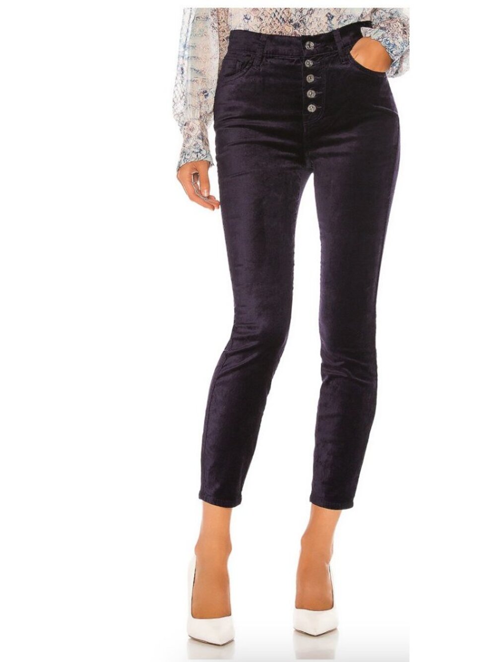 7 For All Mankind Velvet Ankle Skinny Jean Womens 27 Black Button Fly High Waist